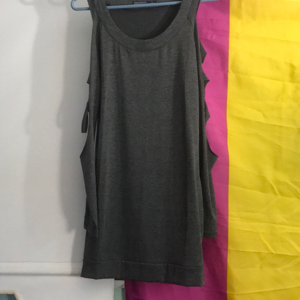 Grey long sleeve shirt with slits on sleeves